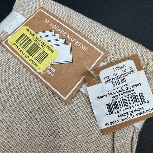 Linen K Napkins by Mud Pie set of 4 "K" Monogram NIB - Picture 5 of 6